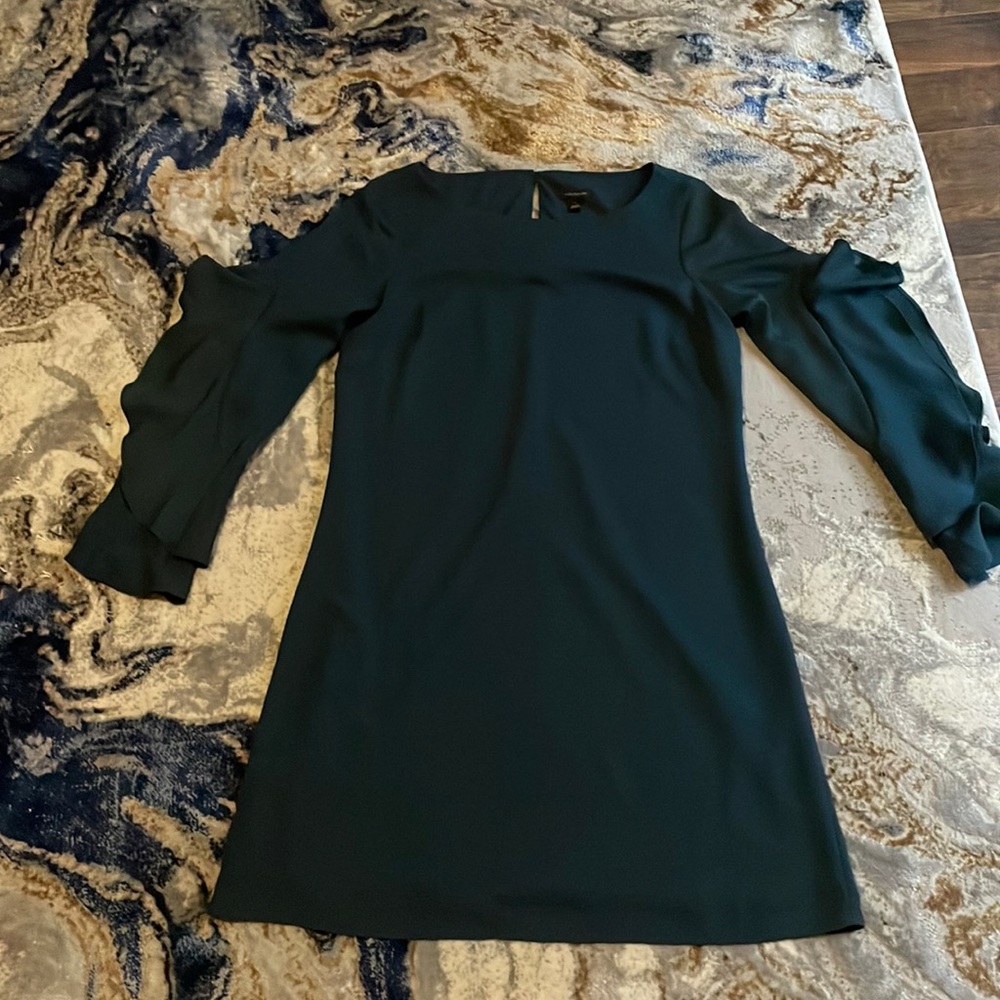 Teal Ann Taylor Dress with Ruffled Sleeves